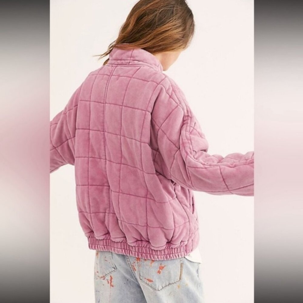 Free People Pink Dolman Quilted Jacket Coat M Rare - Picture 2 of 2